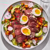 Vibrant High-Protein Beef Avocado Bowl with tender steak, sweet potato, and creamy avocado slices.