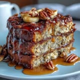 High-protein banana bread baked oats with mashed bananas, eggs, and protein powder for a nourishing breakfast.