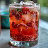 A vibrant pink lemonade party punch with citrus slices and fresh berries, perfect for spring celebrations.