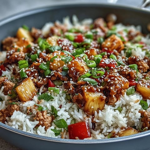 Golden Sweet-and-Sour Turkey Rice Skillet topped with a sunny-side-up egg and fresh scallions.