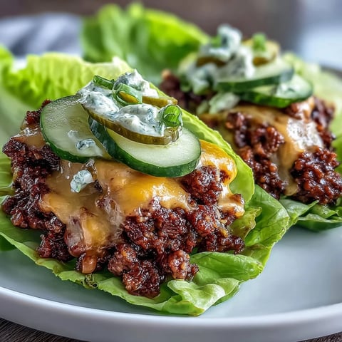 Juicy cheeseburger patties topped with melted cheddar, crisp lettuce wraps, tangy pickles, and creamy secret sauce—a satisfying keto-friendly twist on a classic favorite.