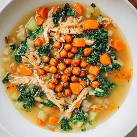 Chicken Kale Soup Crispy Chickpeas