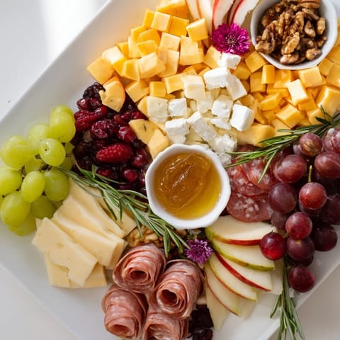 A beautifully displayed Maple Leaf Grazing Tray with colorful ingredients, perfect for entertaining this fall.