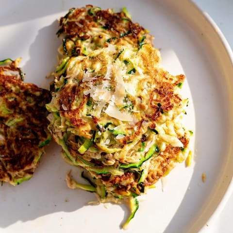 A close-up of crispy, flavorful High-Protein Chicken Zucchini Fritters, garnished with fresh parsley.