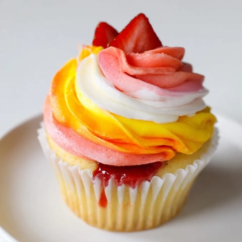 Mango Strawberry Sunset Cupcakes