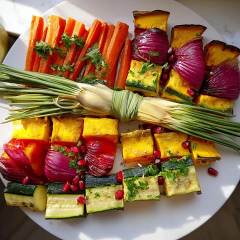 Delicious Christmas Present Veggie Crates: close-up shot of roasted, colorful vegetables shaped into presents.