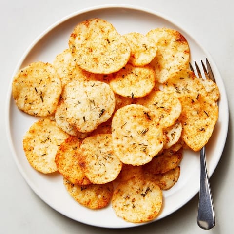 A close-up of seasoned Cottage Cheese Chips with a golden edge and soft center, paired with fresh herbs on a rustic wooden board.  