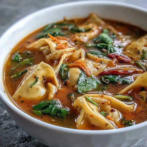 Cozy bowl of Red Curry Wonton Soup, fragrant with coconut milk and lime.