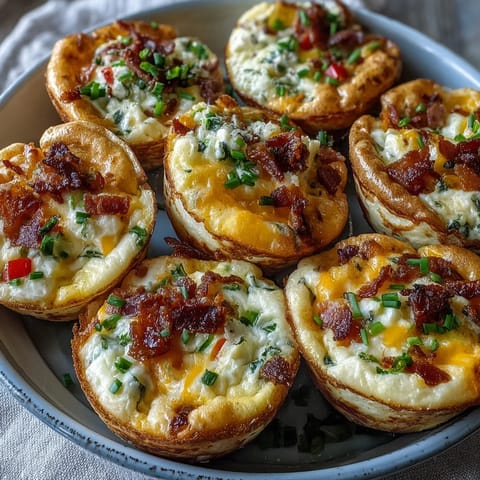 Savory Breakfast Egg Muffins topped with melted cheddar and crumbled bacon, fresh from the oven.