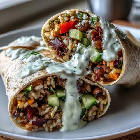 Fresh spinach, carrots, and bell peppers fill these vibrant black-eyed pea wraps, perfect for a nutritious lunch.