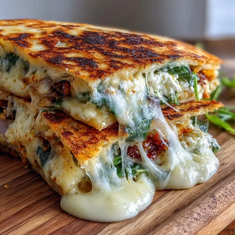 Warm flour tortilla stuffed with fresh spinach, creamy feta, red onion, and herbs, grilled to perfection for a savory lunch or snack.  