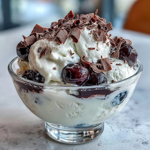 Fluffy Yogurt Berry Sundaes with Dark Chocolate Shavings, a light dessert with creamy yogurt, sweet berries, and rich chocolate shavings.