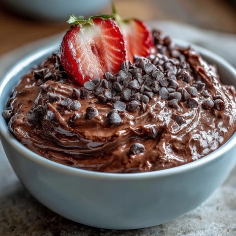 Rich and protein-packed cottage cheese brownie batter dip, perfect for dipping strawberries, apples, and bananas.  