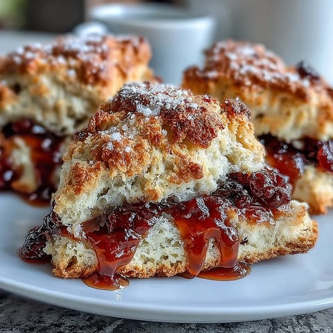 Blueberry Lemon Sourdough Scones with golden crust and juicy berry bursts, served fresh from the oven.