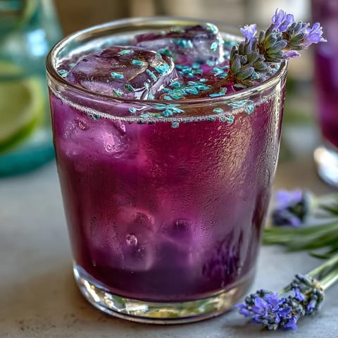 Cool lavender lemonade refresher with bright lemon, soothing floral notes, and a stunning purple color.