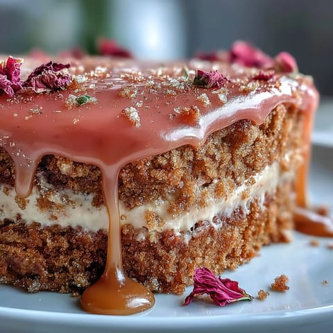 Elegant Bridal Shower Rosé Velvet Cake with shimmering gold drip.