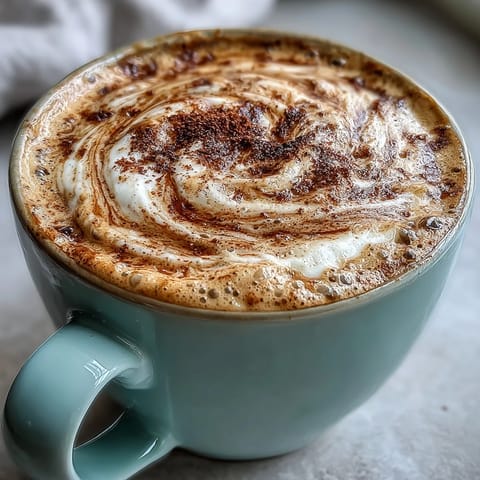 Creamy adaptogens latte with ashwagandha and reishi, topped with cinnamon.