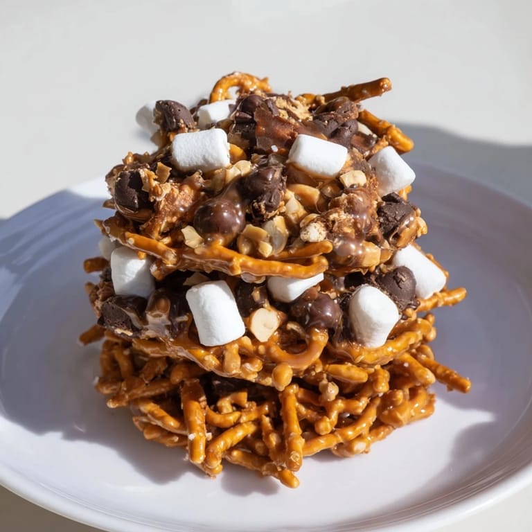 Enjoy a delicious Haystack Candy Tower: a homemade dessert with layers of sweet and salty goodness.