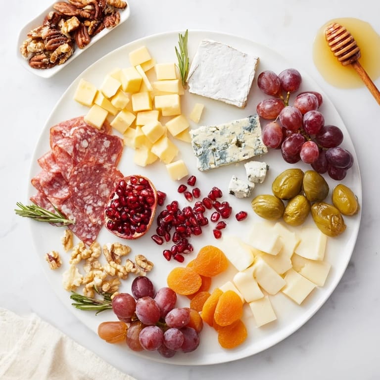 A bountiful selection presents for the Christmas 2025 Festive Grazing Board appetizer, inviting with textures and tastes.