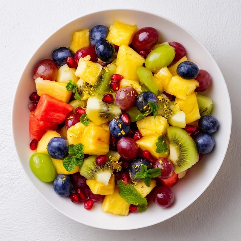 Behold the Three Kings Royal Fruit Platter, a visually stunning fruit display with mint garnish.