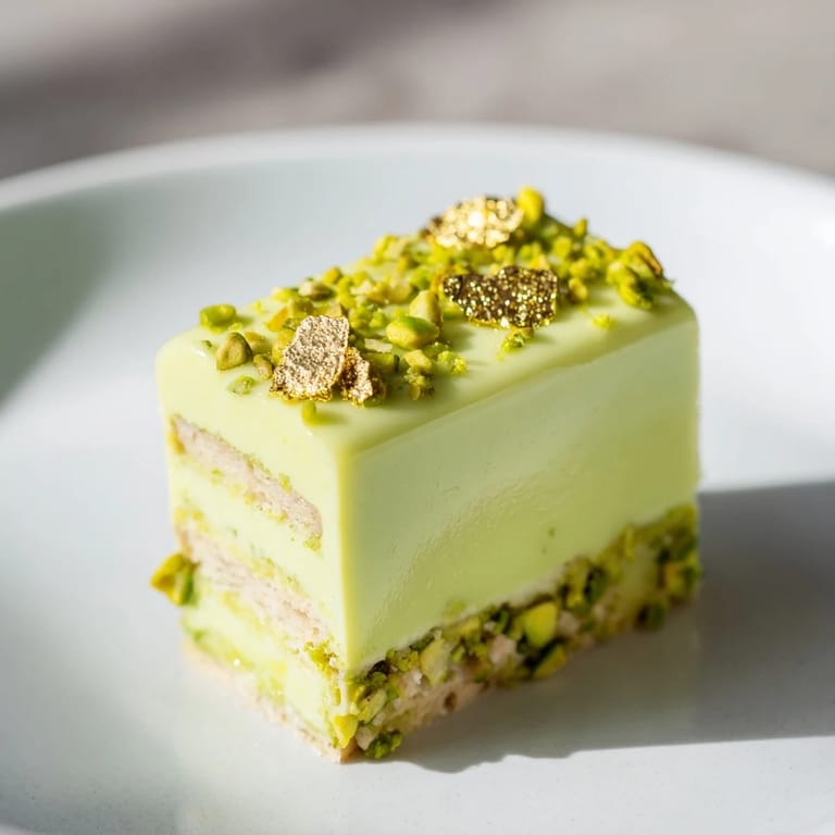 Close-up of stunning Grenouille Royale Petits Fours, showing layers of almond sponge and citrus glaze detail.