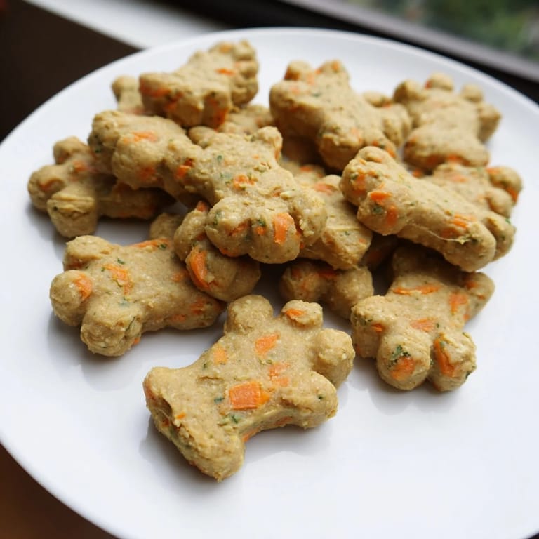 Homemade Friendly Dog Paw Treats, shaped like paws, awaiting a hungry dog's delighted taste test.