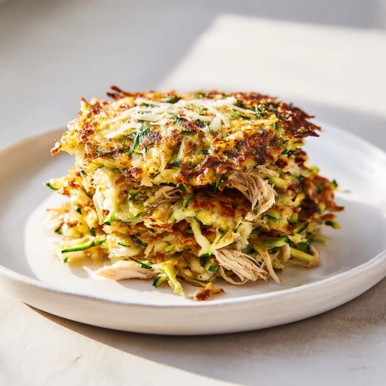 Plated High-Protein Chicken Zucchini Fritters, a healthy main dish idea, served with Greek yogurt.