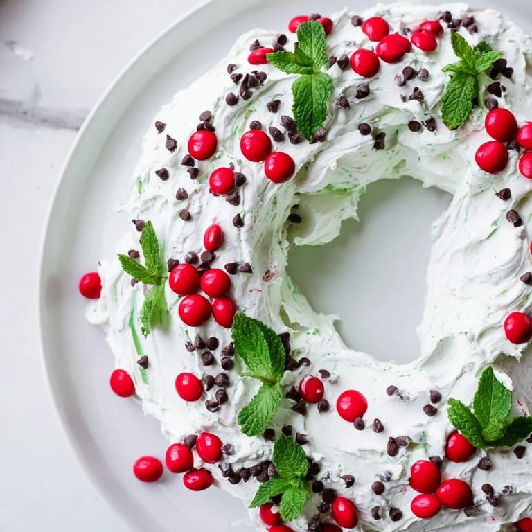 Creamy Mint Chocolate Chip Dip Wreath garnished with fresh mint, perfect for holiday dessert sharing with friends.