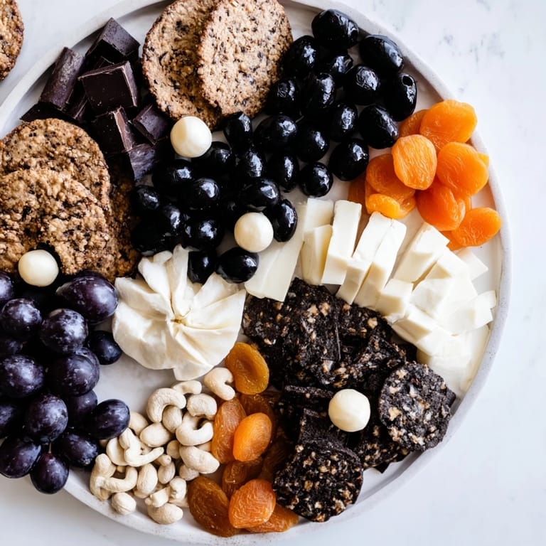 Enjoy the visually stunning Yin and Yang Balance Board, featuring contrasting flavors with dark chocolate and dried apricots.