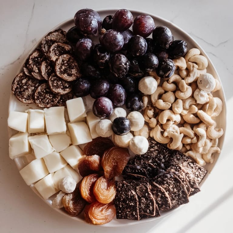 Savor the delightful Yin and Yang Balance Board, a vegetarian platter with dark rye crackers and fresh, white cheese.
