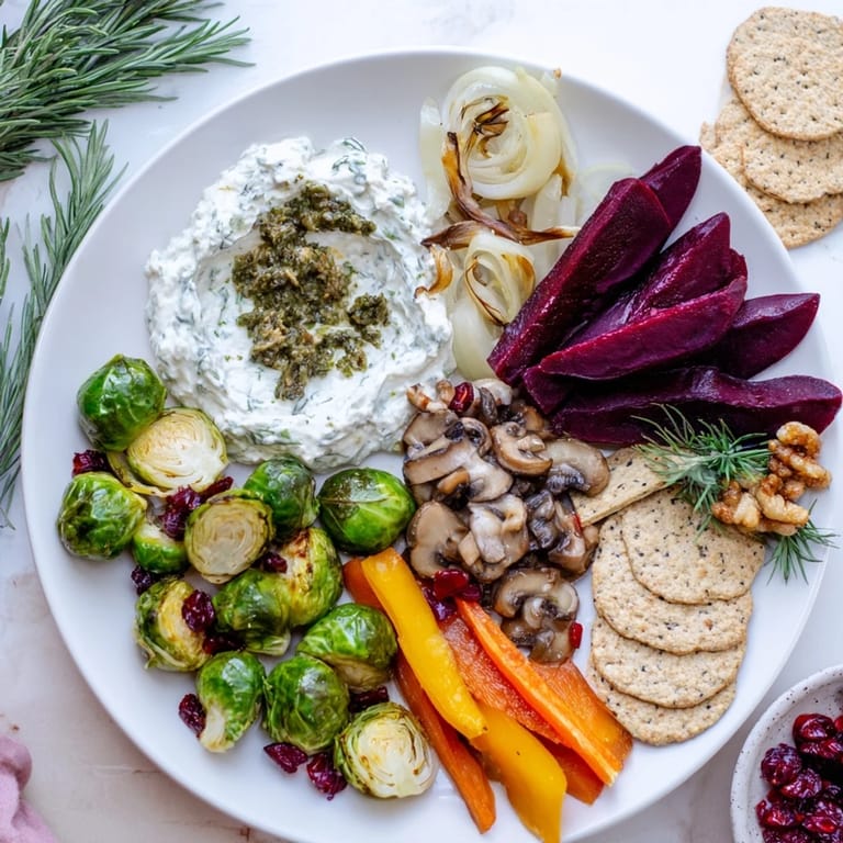 Earthy tones burst from this Pine Forest Winter Mezze Board, a delicious vegetarian appetizer perfect for sharing.