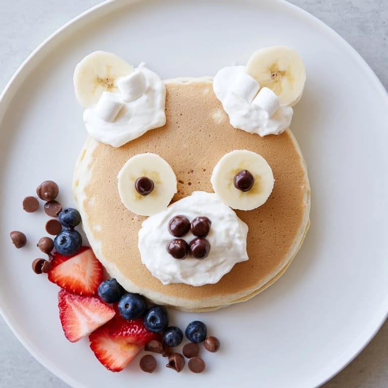 Kids will love this delightful Polar Bear Pancake Stack Board with a whimsical arrangement of toppings and fruit.