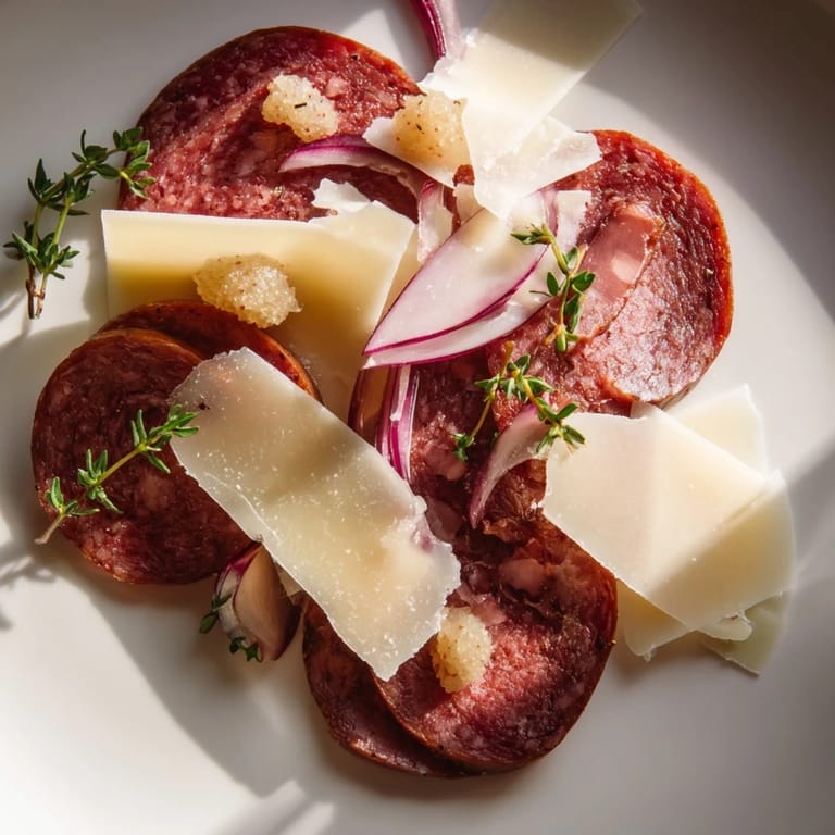 Enjoy an elegant serving of The Burlap & Lace charcuterie, featuring a medley of meats and aged cheeses.