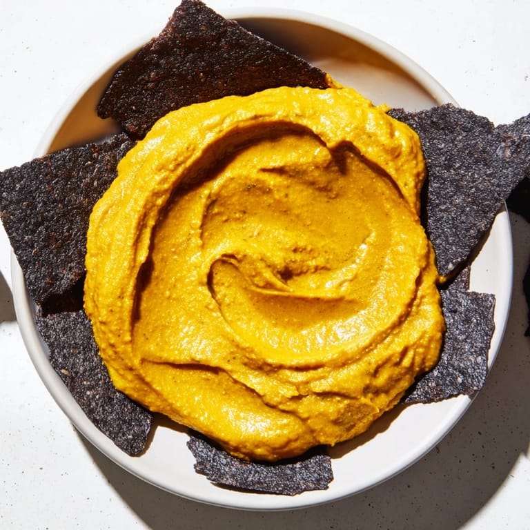 The Midnight Sun: A vibrant appetizer with black crackers and a golden carrot-turmeric dip, ready to be enjoyed.