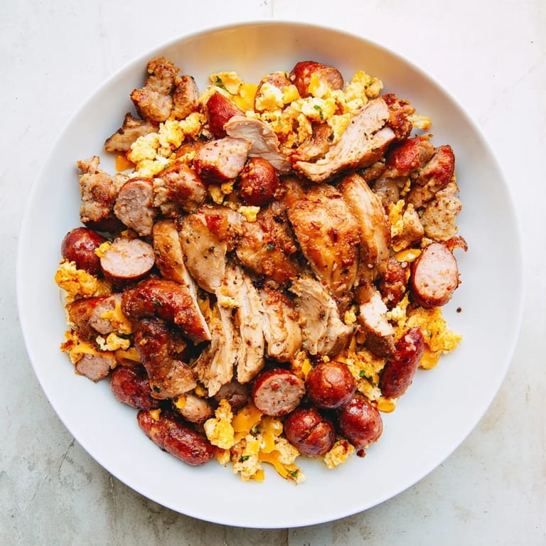 A close-up of cheesy Chicken and Sausage Bisquick Balls, ready to be served warm with dipping sauces.