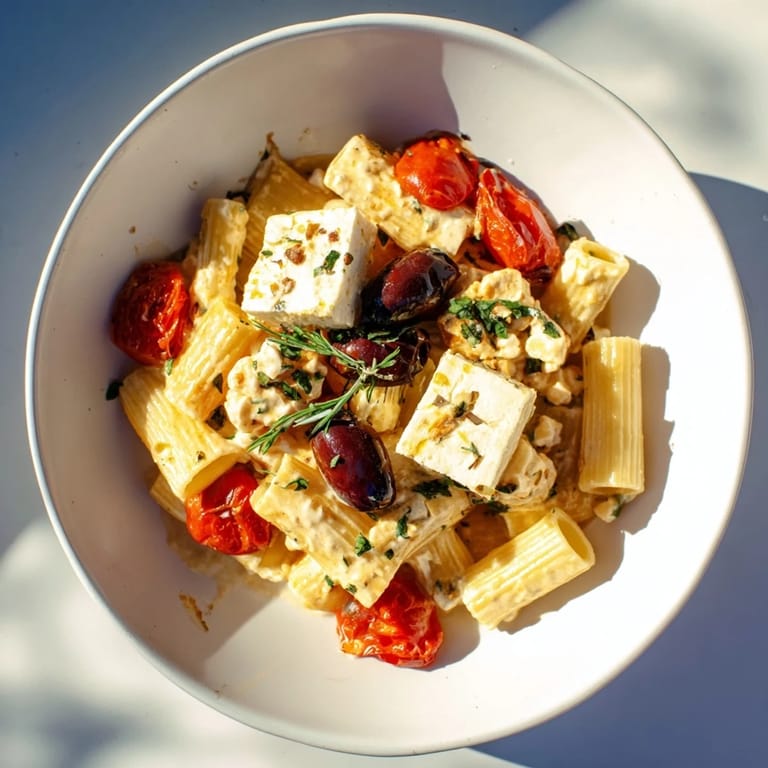 Warm Baked Feta Pasta showcasing a baked cheese sauce, vibrant cranberries, ready for anyone.