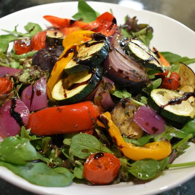 A colorful medley of roasted vegetables, ready to be enjoyed in this delicious Roasted Vegetable Salad.