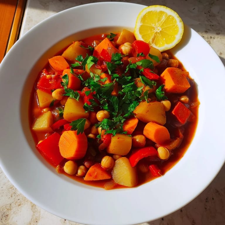 A large bowl of Hearty Vegan Sweet Potato Stew with vibrant vegetables and warming spices.