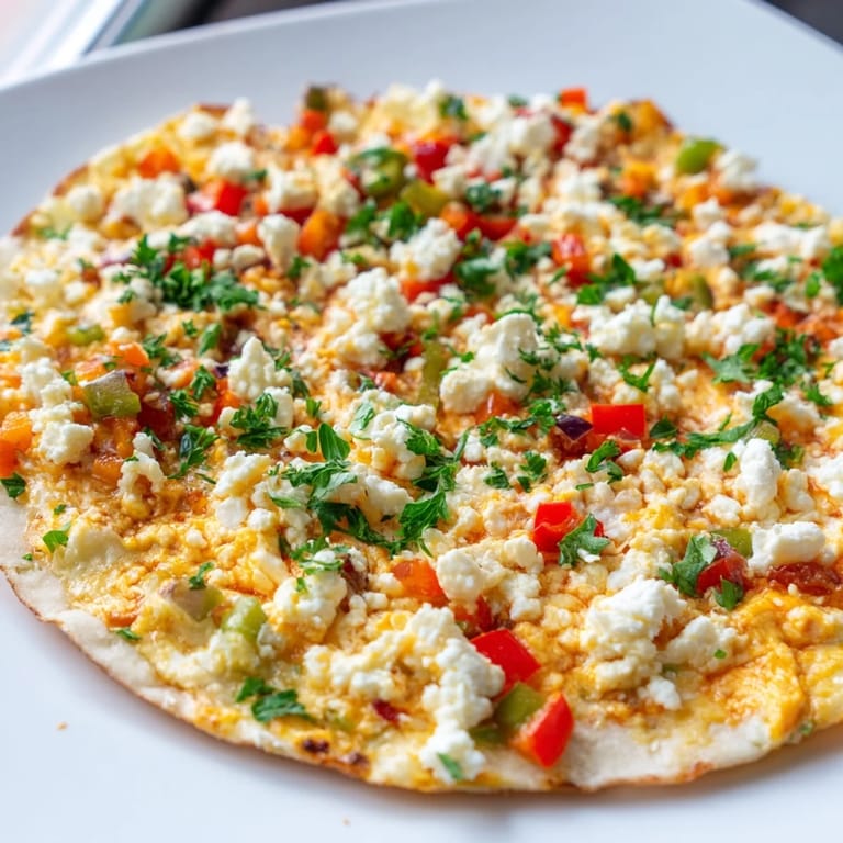 Savory Turkish Menemen Eggs Pizza, a delicious fusion of flavors featuring a perfectly baked pizza base.
