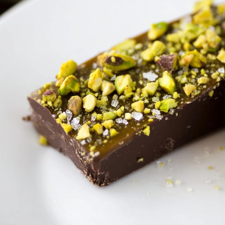 Homemade Pistachio Salted Caramel Bark: a beautiful, glossy dessert ready to be broken into pieces.