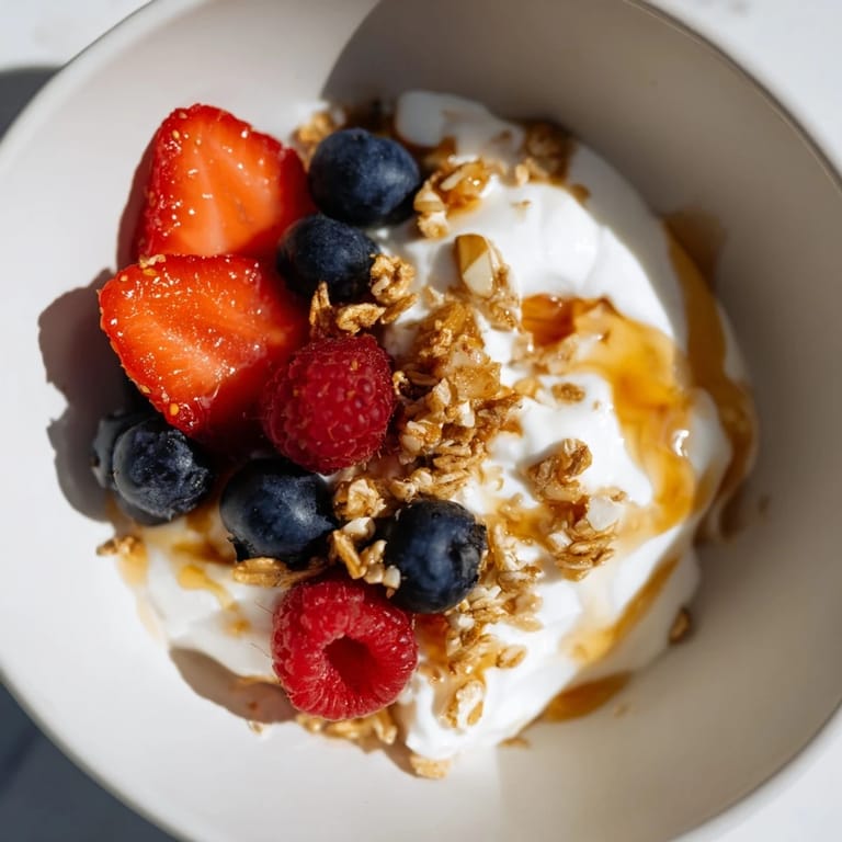 Image shows a beautifully arranged Cottage Cheese Hot Honey Bowl, showcasing a perfect breakfast with hot honey.