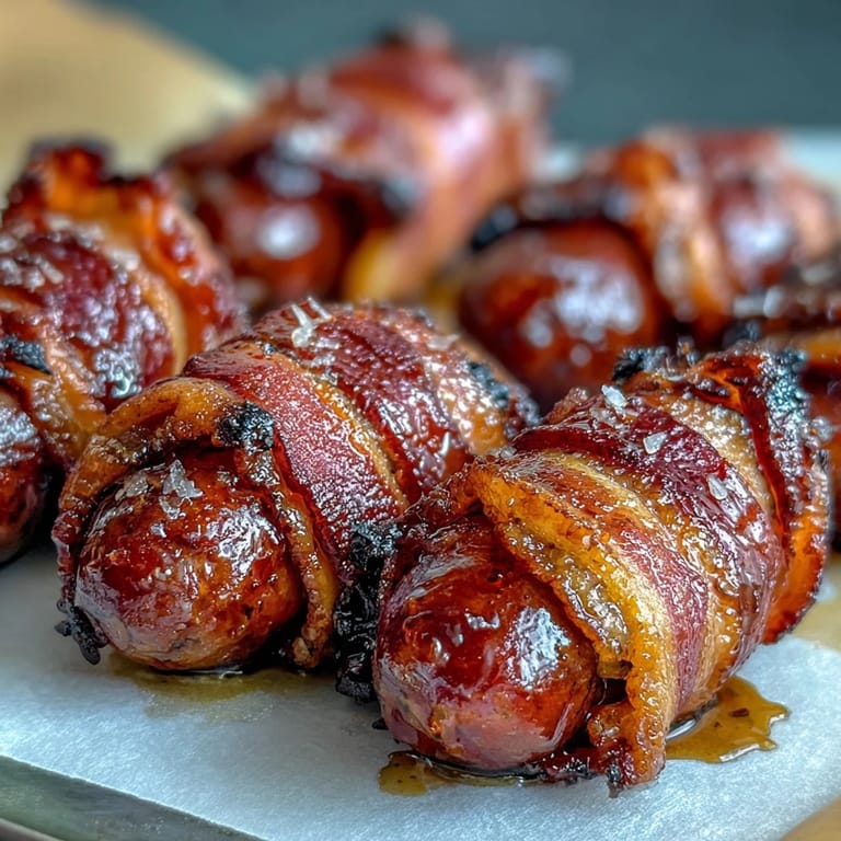 Platter of Bacon-Wrapped Smokies served warm with toothpicks, perfect for a crowded game-day table.