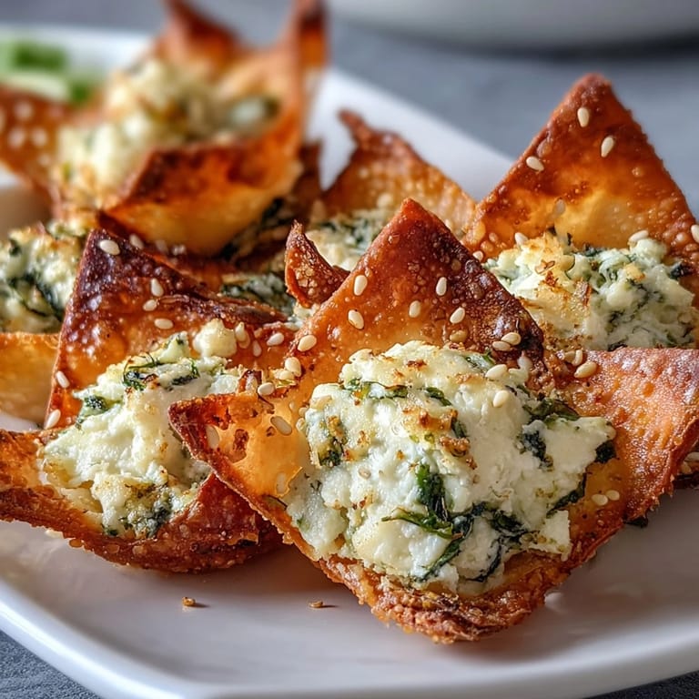 Freshly baked Mediterranean Spinach and Feta Cheese Crisps are arranged on a white platter, garnished with lemon zest and parsley.