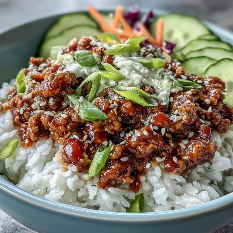 Sizzling ground turkey with sesame seeds and scallions in a Bang Bang Ground Turkey Rice Bowl, served with lime.