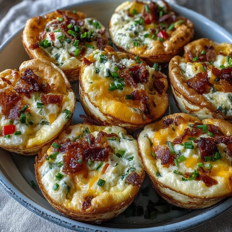 Savory Breakfast Egg Muffins topped with melted cheddar and crumbled bacon, fresh from the oven.