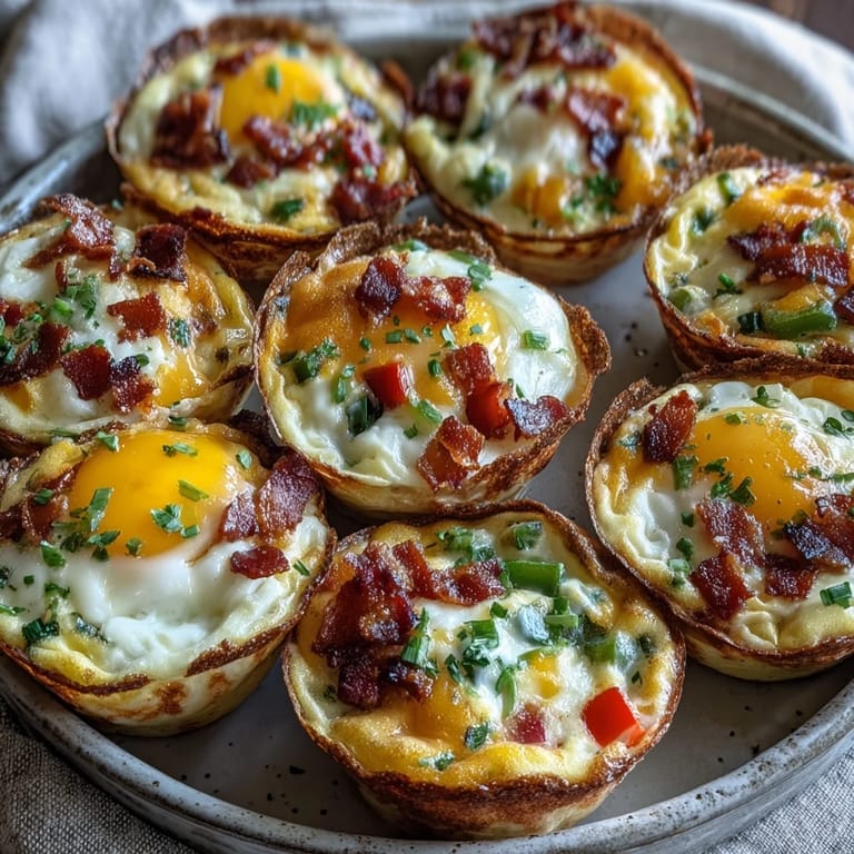 Close-up of a fluffy, gluten-free Breakfast Egg Muffin with colorful bell peppers and onions.