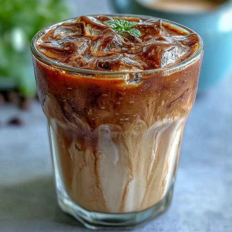 Homemade Iced Hojicha Latte served in a tumbler, highlighting the warm caramel color of the roasted green tea.