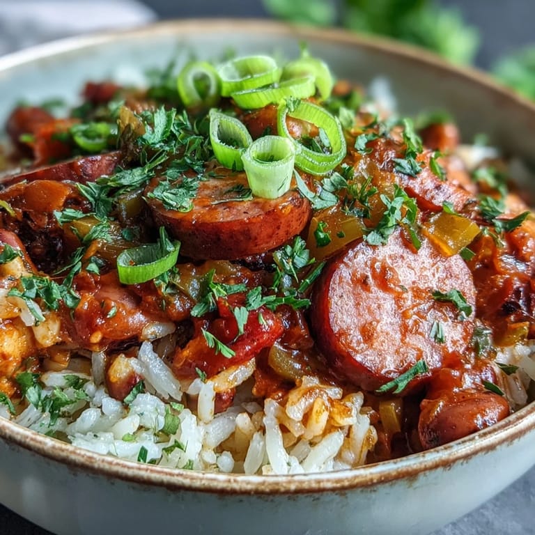A hearty Dutch oven of Black-Eyed Pea Jambalaya is presented beside a bottle of hot sauce and sliced crusty bread.