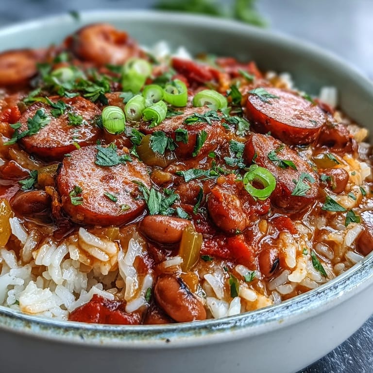 Colorful Black-Eyed Pea Jambalaya is garnished with fresh parsley and green onions, highlighting the bold Cajun spices.