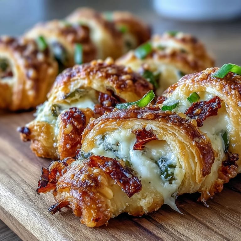 Overhead view of golden Jalapeño Popper Twists on a baking sheet, showing the flaky pastry texture.
